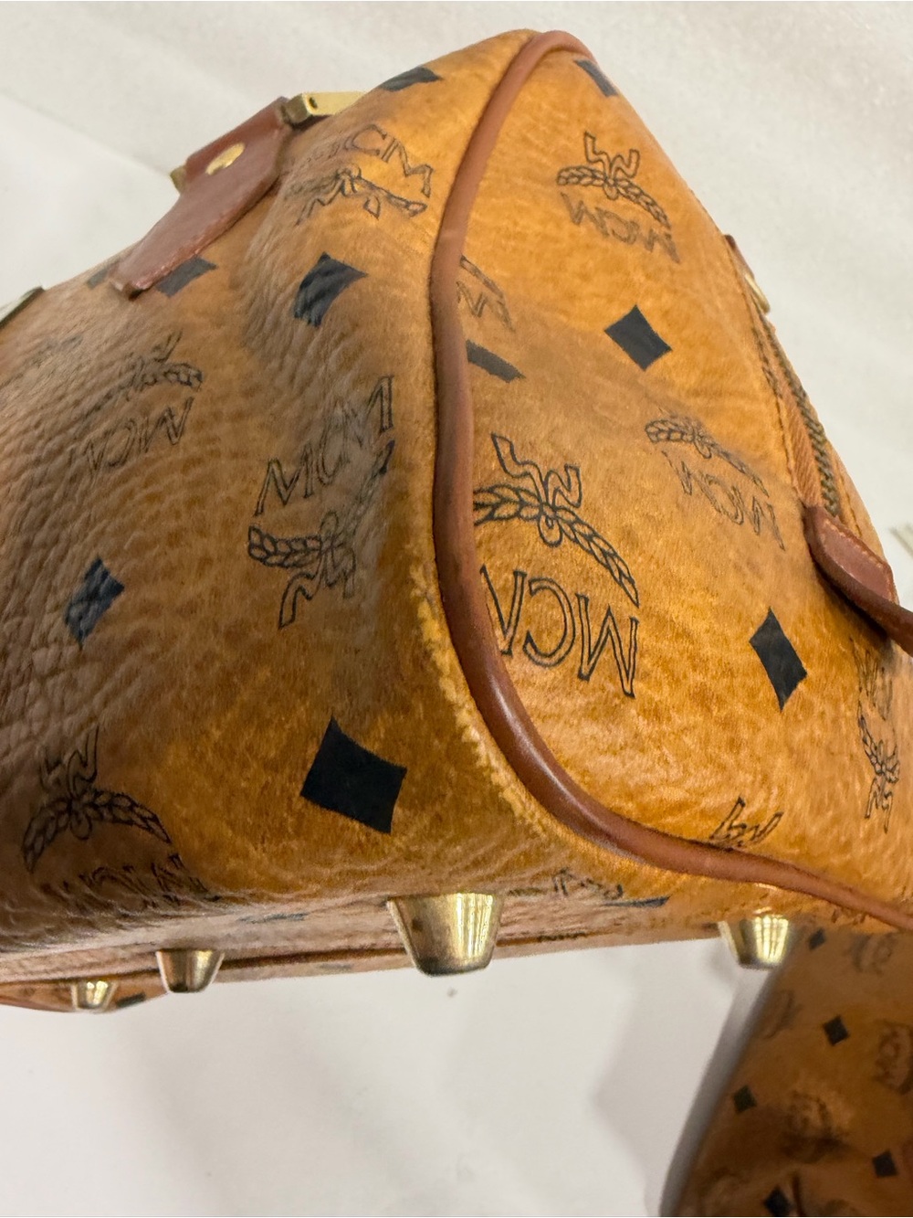 MCM Cognac Visetos Barrel Bag with Brown Leather Handles - Picture 14 of 16